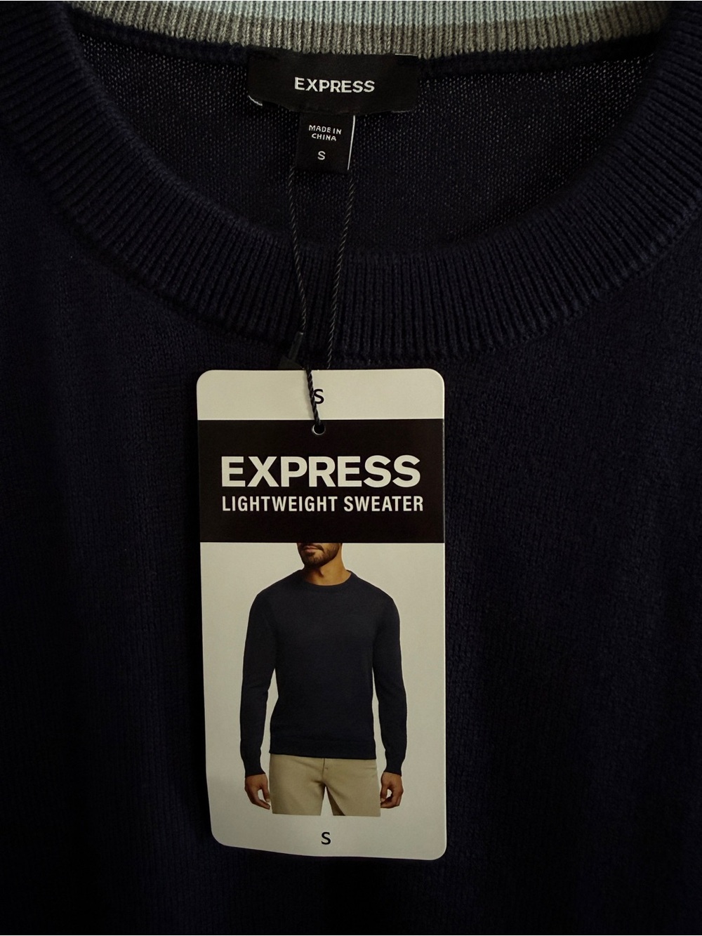 Express Men’s Navy Crewneck Sweater Size S - Picture 3 of 7